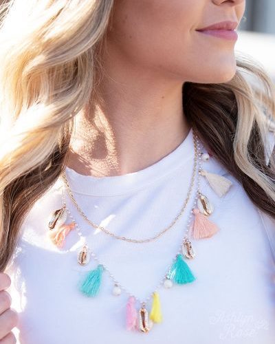 Ashlyn Rose Happy as a Clam Chain Necklace with Shells & Multicolor Tassels-Necklaces-Sunshine and Wine Boutique