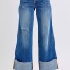 Judy Blue High Waist Retro Distressed Cuffed Wide Leg Jeans 82636 - Exclusive-Jeans-Sunshine and Wine Boutique